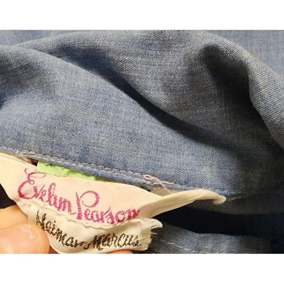 70s 80s Evelyn Pearson Women Vintage Jumpsuit Chambray Denim Style Neiman Marcus - Picture 5 of 9
